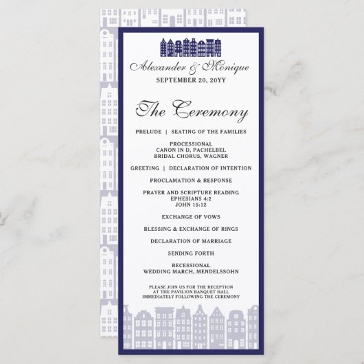 Amsterdam Canal Row Huizen Dutch Wedding Program Programma (Voorkant / Achterkant)