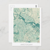 Amsterdam Carte Bleue Aquarelle Vintage (Devant / Derrière)