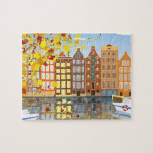Amsterdam City Autumn Puzzle met Gift Box Legpuzzel