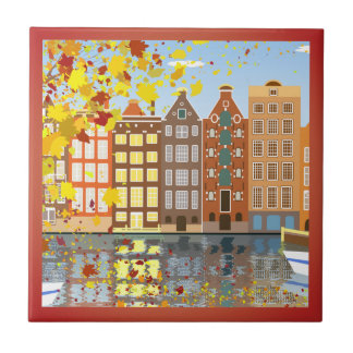 Amsterdam City Canal Autumn Colorful Ceramic Tegel Tegeltje