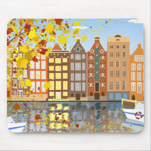 Amsterdam City Canal Autumn Colorful Mousepad Muismat