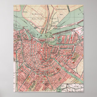Amsterdam, city map, vintage poster