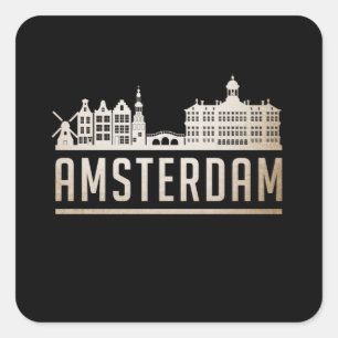 Amsterdam City Stadsbeeld Skyline Grappig cadeau i Vierkante Sticker