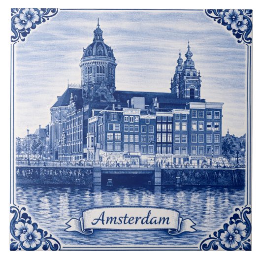 Amsterdam Delft Blue style ceramic tile Tegeltje (Voorkant)