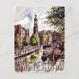 Amsterdam, gebouwen en stadshaven. Oude reis Briefkaart