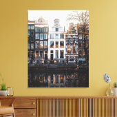 Amsterdam Gebouwen op het Kanaal, Stretched Canvas Afdruk (Insitu (Woonkamer))