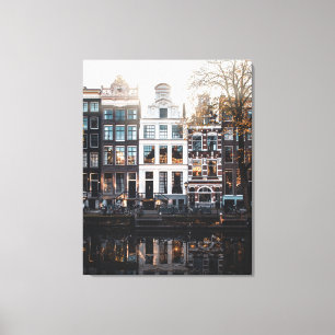 Amsterdam Gebouwen op het Kanaal, Stretched Canvas Afdruk
