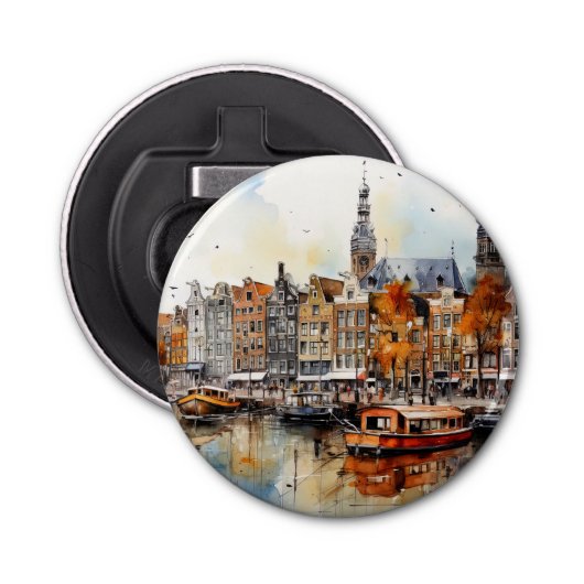 Amsterdam, gestrekte print button flesopener (Voorkant)