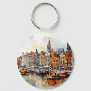 Amsterdam, gestrekte print sleutelhanger