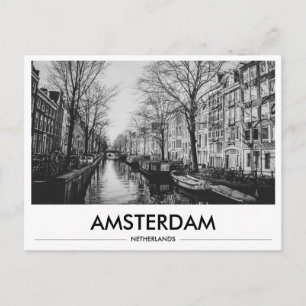 Amsterdam Grachtenboten Zwart & Wit  Briefkaart