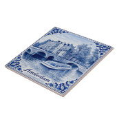 Amsterdam grachtenhuizen Delft Blue stijl tegel Tegeltje (Zijkant)