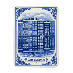 Amsterdam grachtenhuizen Delfts Blauw stijl magnee Magneet