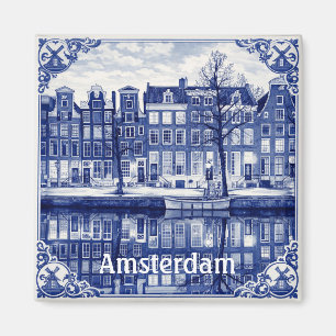 Amsterdam grachtenhuizen vierkante magneet