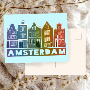 Amsterdam Holland Canal Houses Travel Colorful Briefkaart