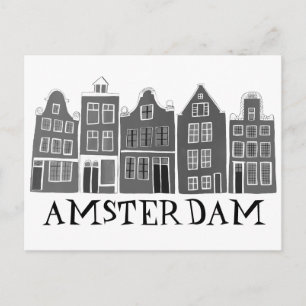 Amsterdam Holland Canal Houses Travel Cute Briefkaart