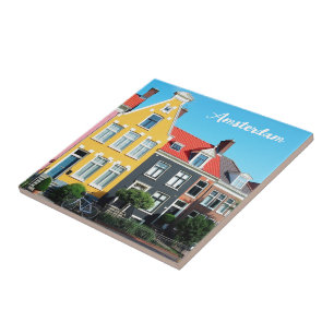 Amsterdam Holland Huizen Reis souvenir Tegeltje