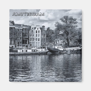 Amsterdam - Huisboten, Nederland (Fridge Magnet) Magneet