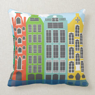 Amsterdam Huizen Kleur Kussen 20" x 20"