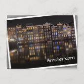 Amsterdam huizen met kleurrijke lichten in de nach briefkaart (Voorkant)