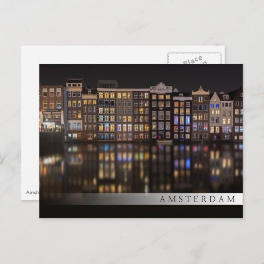 Amsterdam huizen met kleurrijke lichten in de nach briefkaart (Voorkant / Achterkant)