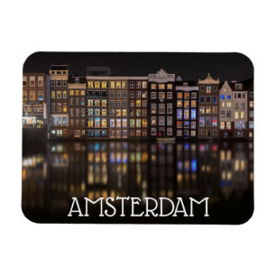 Amsterdam huizen met kleurrijke lichten in de nach magneet