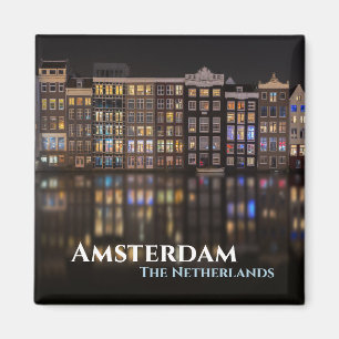 Amsterdam huizen met kleurrijke lichten in de nach magneet
