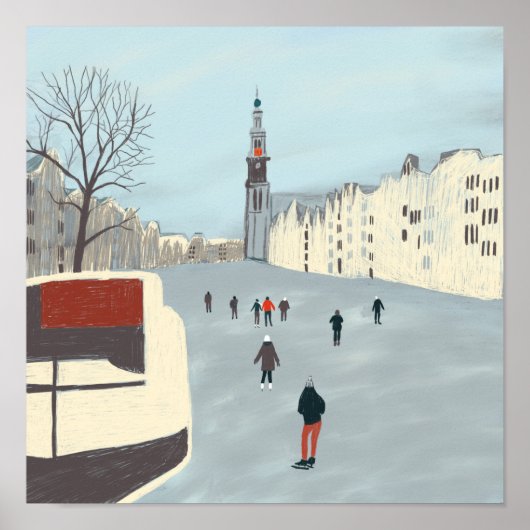 Amsterdam ijsschaatsen in de winter poster (Voorkant)