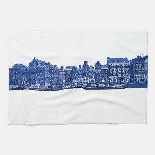Amsterdam in blauwe Delfts blauwe stijl Theedoek