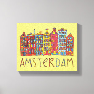Amsterdam in mozaïek canvas afdruk