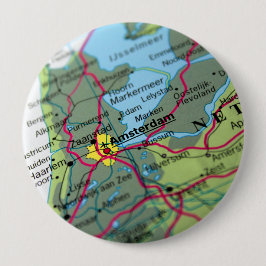 Amsterdam, kaart Nederland Ronde Button 4,0 Cm