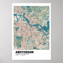 Amsterdam Kaart Poster -  Kaart Stijl