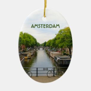 Amsterdam: Kanaal, bruggen, fietsen, boten, Nederl Keramisch Ornament