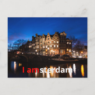 Amsterdam kanaalhuizen 's nachts briefkaart