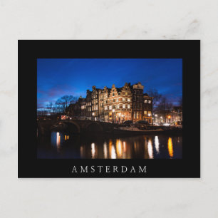 Amsterdam kanaalhuizen 's nachts briefkaart