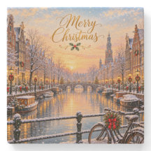 Amsterdam Kerstmis Winter Gracht Plein Onderzetter