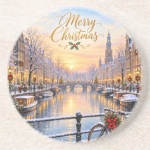 Amsterdam Kerstmis Winter Gracht Rond Coaster