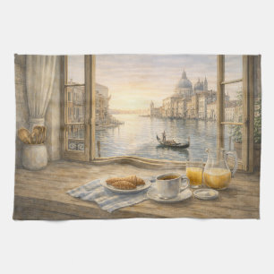 Amsterdam Keuken Ochtend Aquarel met Gracht Vi Theedoek