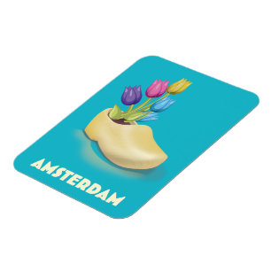 Amsterdam Klompen en Tulpen reisposter. Magneet
