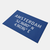 Amsterdam Latitude Longitude Blue Deurmat (Schuin)