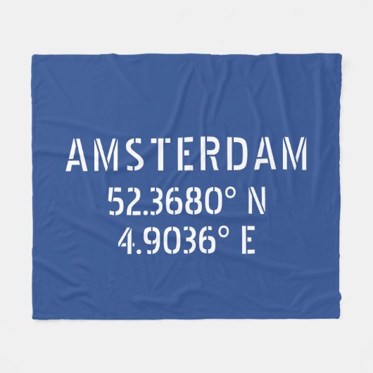 Amsterdam Latitude Longitude Blue Fleece Deken (Voorkant (Horizontaal))