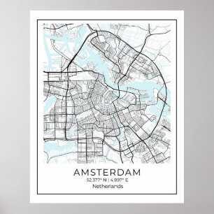 Amsterdam Map Afdrukken - Amsterdam Black & White Poster