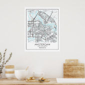 Amsterdam Map Afdrukken - Amsterdam Black & White Poster (Keuken)
