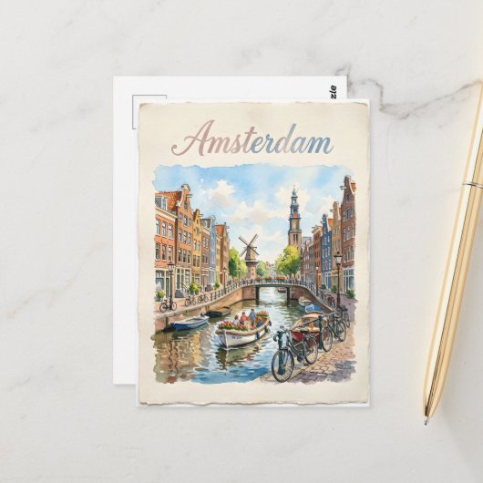 Amsterdam Nederland aquarel Briefkaart (Voorkant / Achterkant in situ)