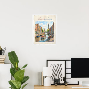 Amsterdam Nederland aquarel Poster