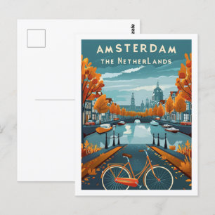 Amsterdam Nederland Beroemde Vintage Travel Place Briefkaart