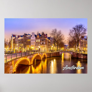 Amsterdam, Nederland bij zonsondergang Poster
