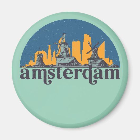 Amsterdam Nederland City Skyline Magneet (Voorkant)
