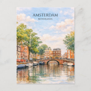 Amsterdam Nederland Gracht Kleurrijke Stad Reize Feestdagenkaart