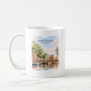 Amsterdam Nederland Gracht Kleurrijke Stad   Reize Koffiemok