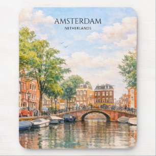 Amsterdam Nederland Gracht Kleurrijke Stad Reize Muismat